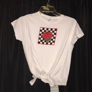 Rose+Checker print white shirt